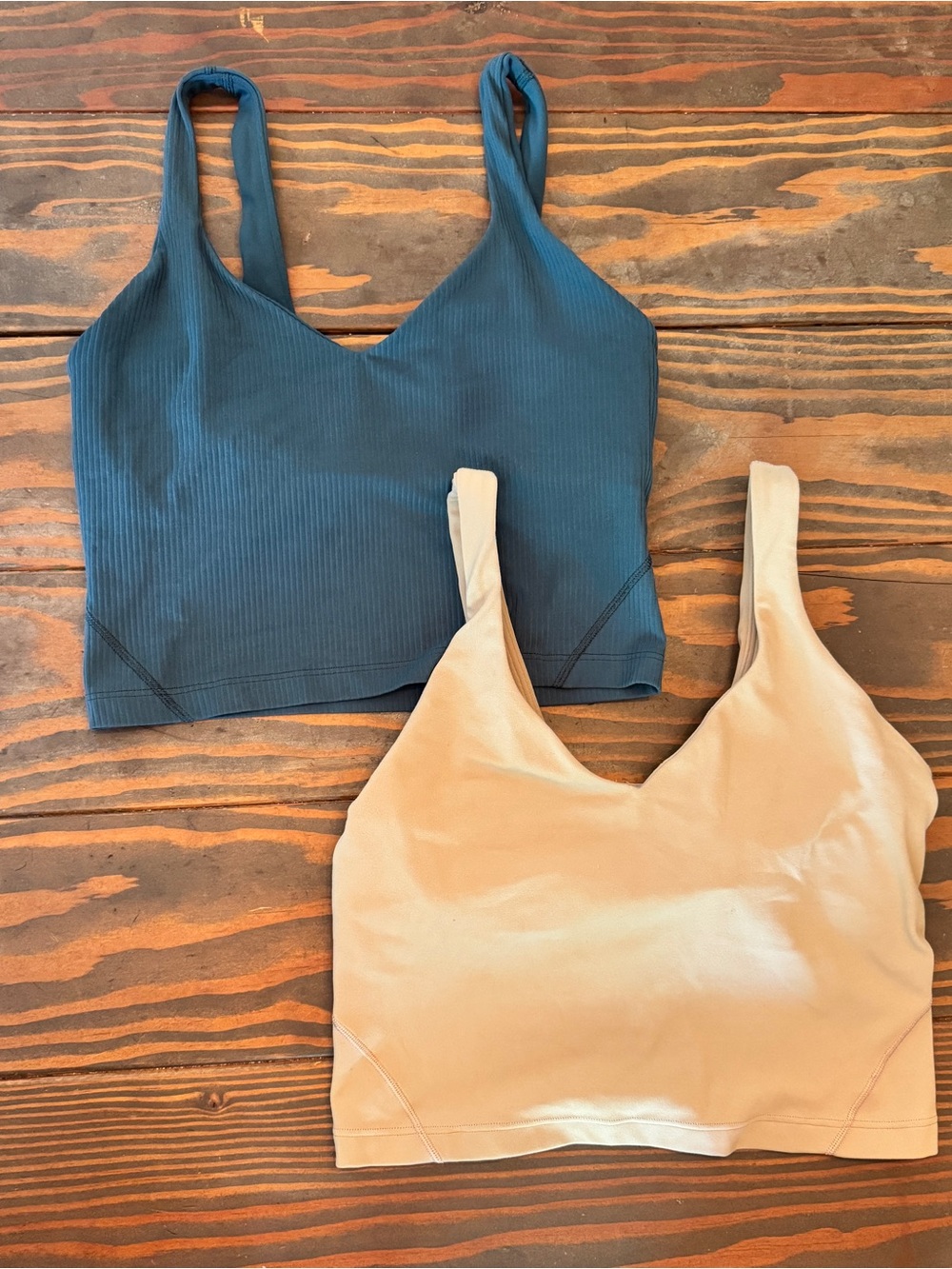 Lululemon Align Tank Bundle Size 6 Blue Ribbed & Tan Built-In Bra